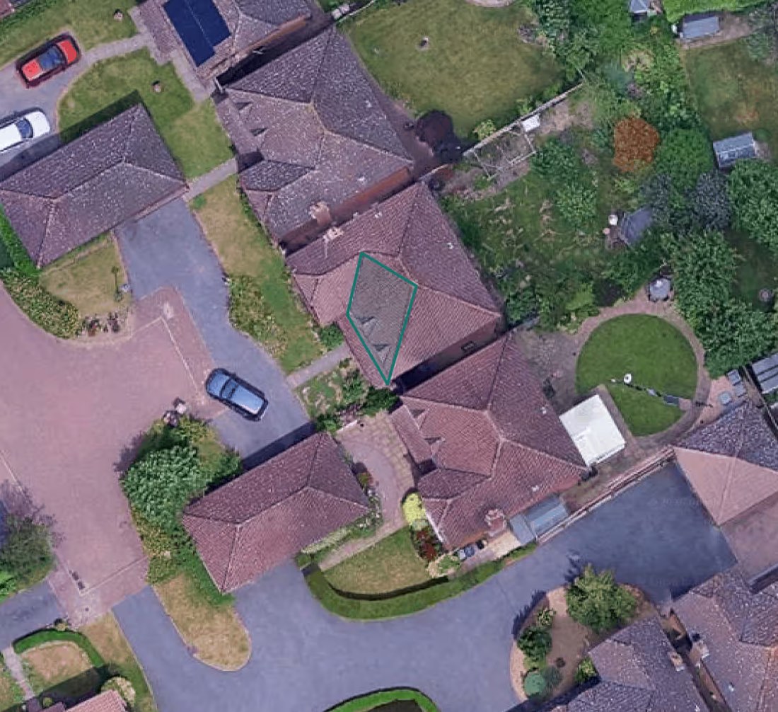 Satellite view of a roof in a cul-de-sac